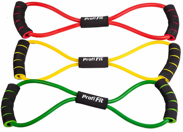 Эспандер трубчатый Profi-Fit, восьмерка, желтый, сопротивление слабое 3,5 кг